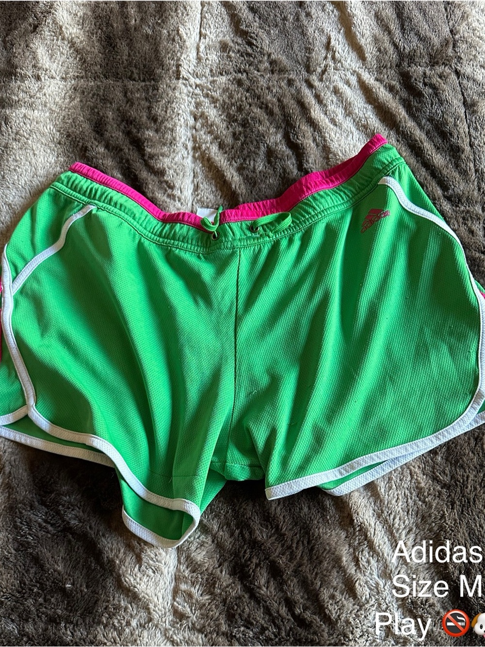 adidas Women's Green Athletic Shorts with Pink Waistband